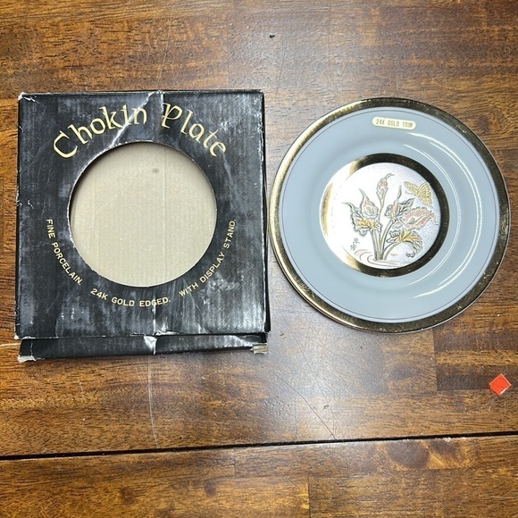 Chokin Plate fine porcelain 24K gold edge gold and silver artistry comes in box - Picture 3 of 10